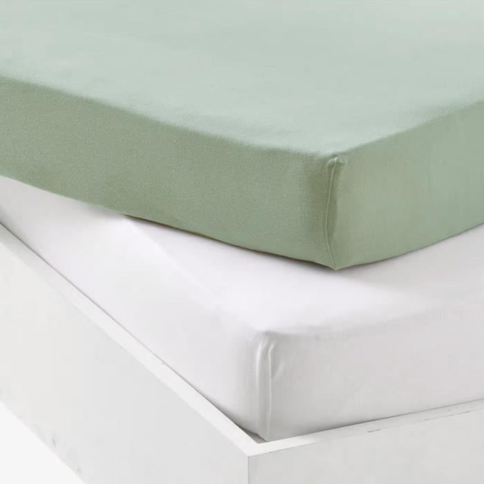 Image secondaire de Lot 2 drap housse - P'TIT DODO - Jersey - 70 x 140 cm - Blanc / Vert gris