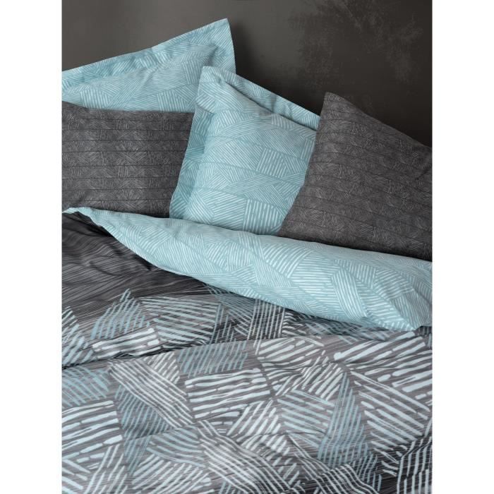 Image secondaire de Parure de lit - 1 housse de couette 220 x 240 cm + 2 taies d'oreiller 60 x 60 cm - 100% coton renforcé - Anthracite
