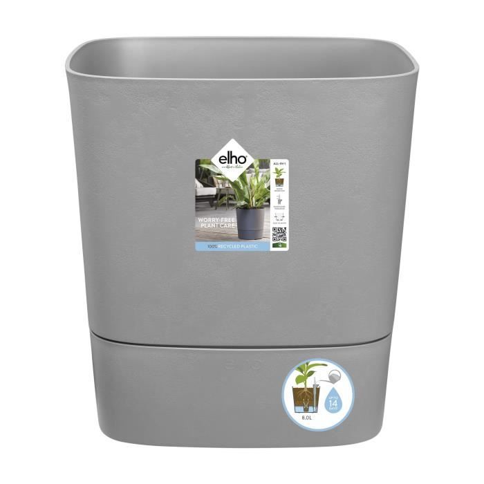 ELHO - Vaso da fiori - Greensense Aqua Care Square 38 - Cemento chiaro - Interno/esterno - Ø 38 x H 38,9 cm