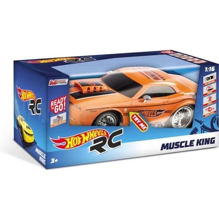 MONDO - Hot Wheels - Muscle King - Voiture Radiocommandée - sons et lumieres - échelle 1/16eme - Garçon - Mixte - A partir de 3 ans