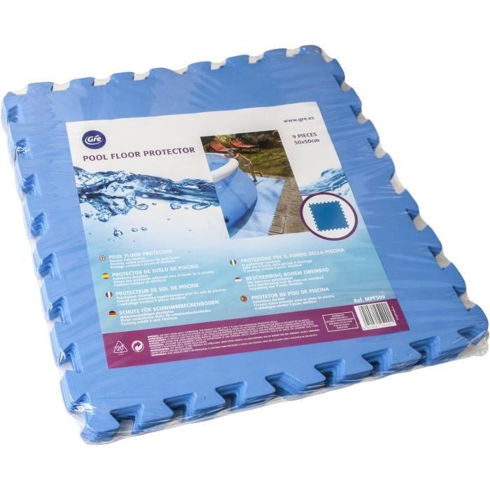 GRE - Lot de 9 Dalles de protection de sol en mousse bleu 50 x 50 cm ép 4 mm (tapis de sol pour piscine hors sol ou spa gonflable)