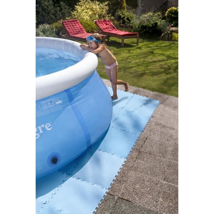 GRE - Lot de 9 Dalles de protection de sol en mousse bleu 50 x 50 cm ép 4 mm (tapis de sol pour piscine hors sol ou spa gonflable)