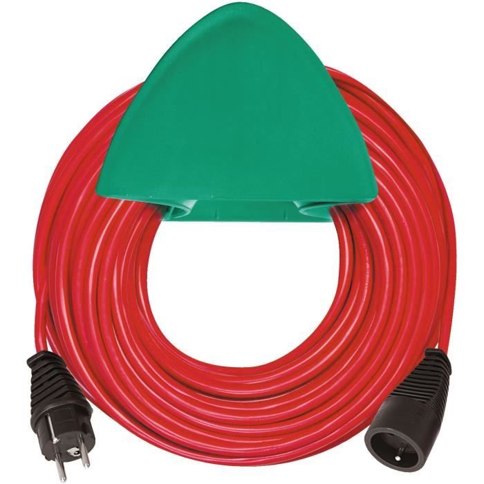Brennenstuhl Rallonge rouge 15m de câble - avec support mural vert - Fabrication Française