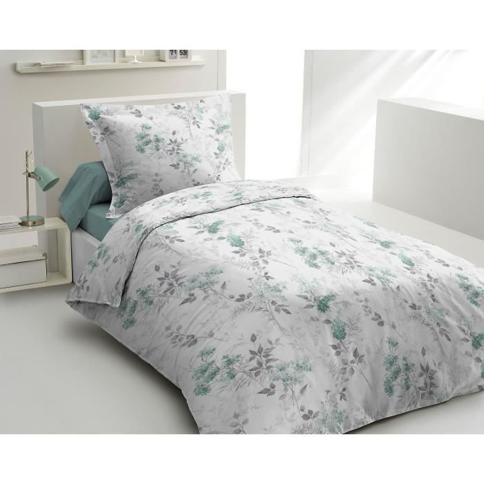 Set copripiumino 140x200 cm HOME LINGE PASSION POMPADOUR: Copripiumino + 1 federa - 100% Cotone 57 fili - Verde