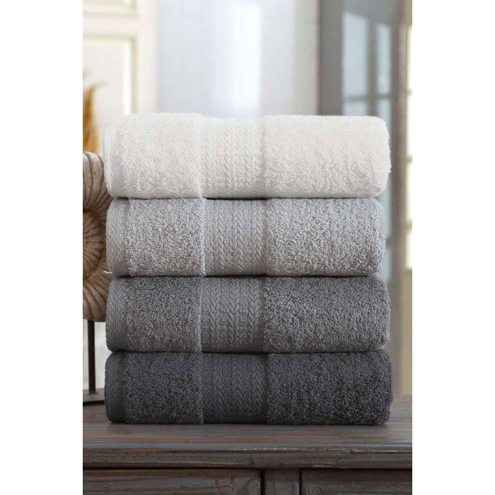 Image secondaire de Ensemble de 4 serviettes de bain en coton gris - 50 x 85 cm