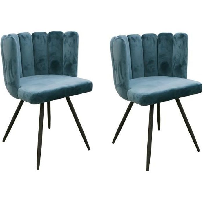 ARIEL Set di 2 sedie in velluto blu ottanio - Gambe in metallo