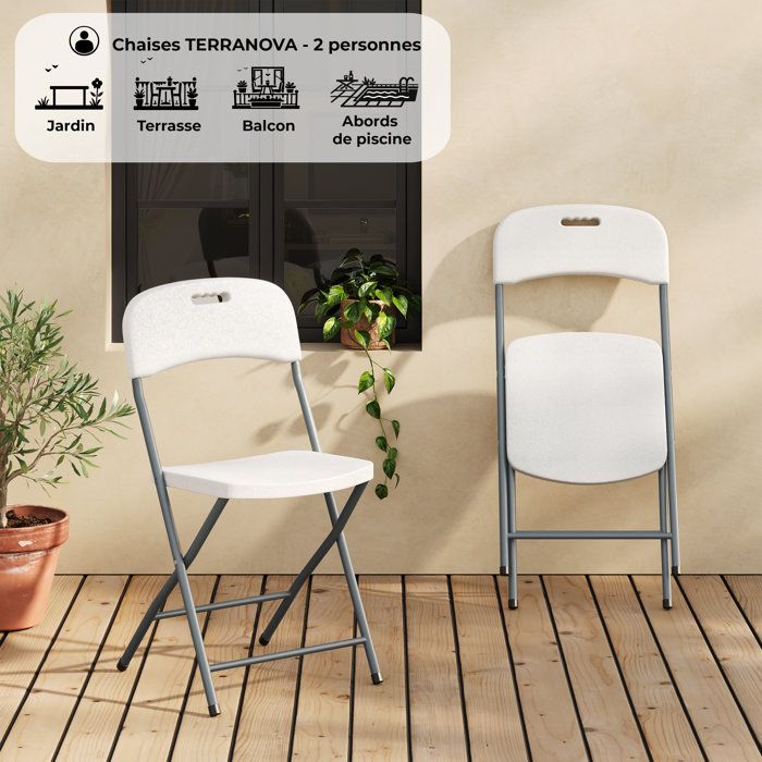 Image secondaire de Lot de 2 chaises pliantes TERRANOVA en acier blanc