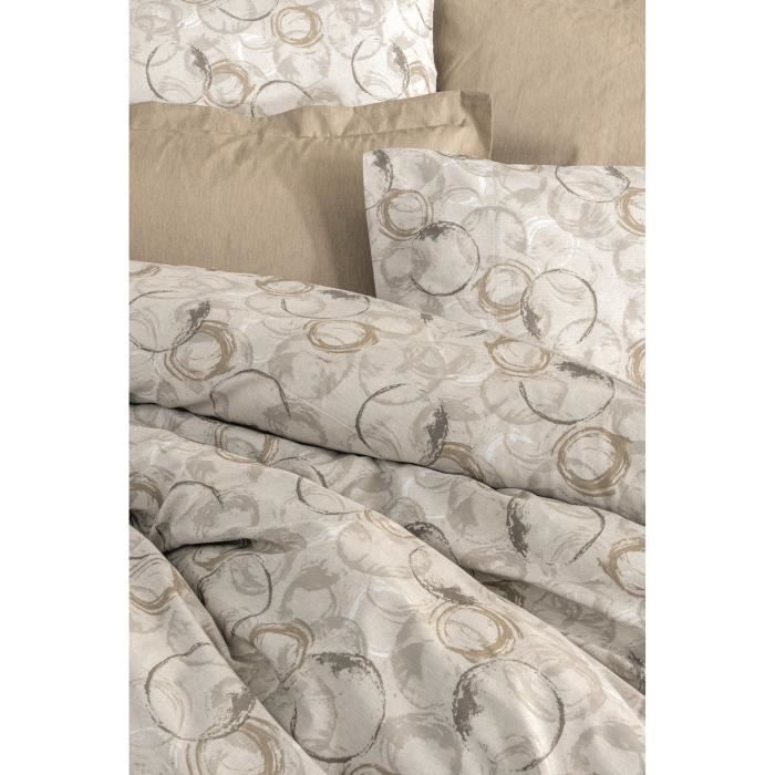 Image secondaire de Parure de lit - 1 housse de couette 220 x 240 cm + 2 taies d'oreiller 60 x 60 cm - 100% coton renforcé - Beige