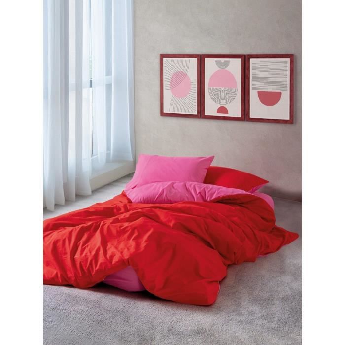 Parure de lit - 1 housse de couette 220 x 240 cm + 2 taies d'oreiller 60 x 60 cm - 100% coton renforcé - Rouge