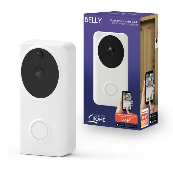 Logicom Home Belly Visio Camera HD 720p 166° Sonnette vidéo connectée Wi-Fi – Vision nocturne infrarouge Détection de mouvements