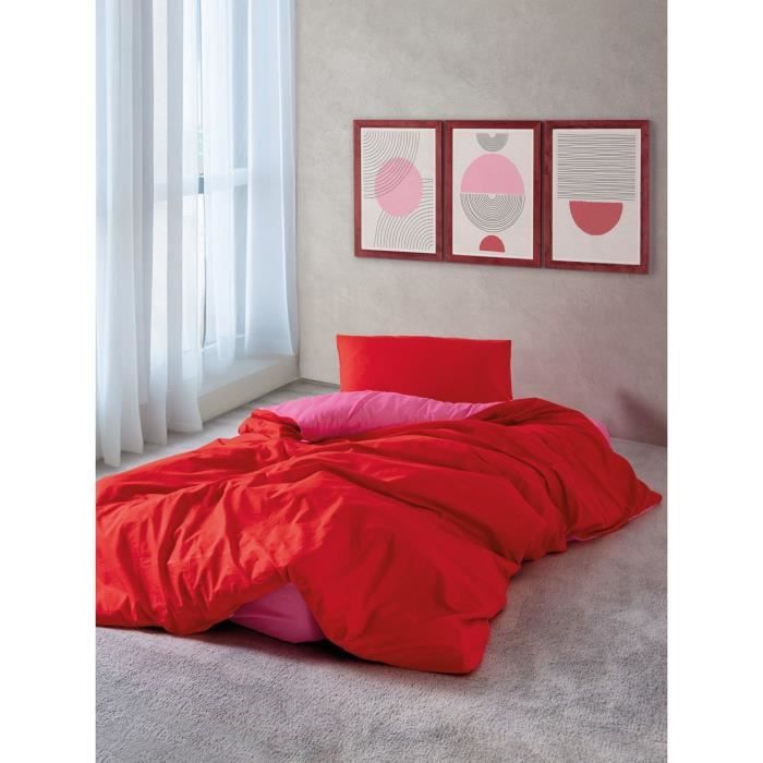 Image secondaire de Parure de lit - 1 housse de couette 220 x 240 cm + 2 taies d'oreiller 60 x 60 cm - 100% coton renforcé - Rouge