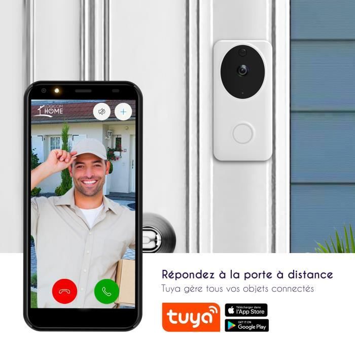 Logicom Home Belly Visio Camera HD 720p 166° Sonnette vidéo connectée Wi-Fi – Vision nocturne infrarouge Détection de mouvements
