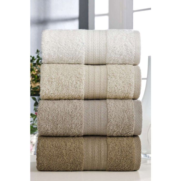 Image secondaire de Ensemble de 4 serviettes de bain en coton marron - 50 x 85 cm