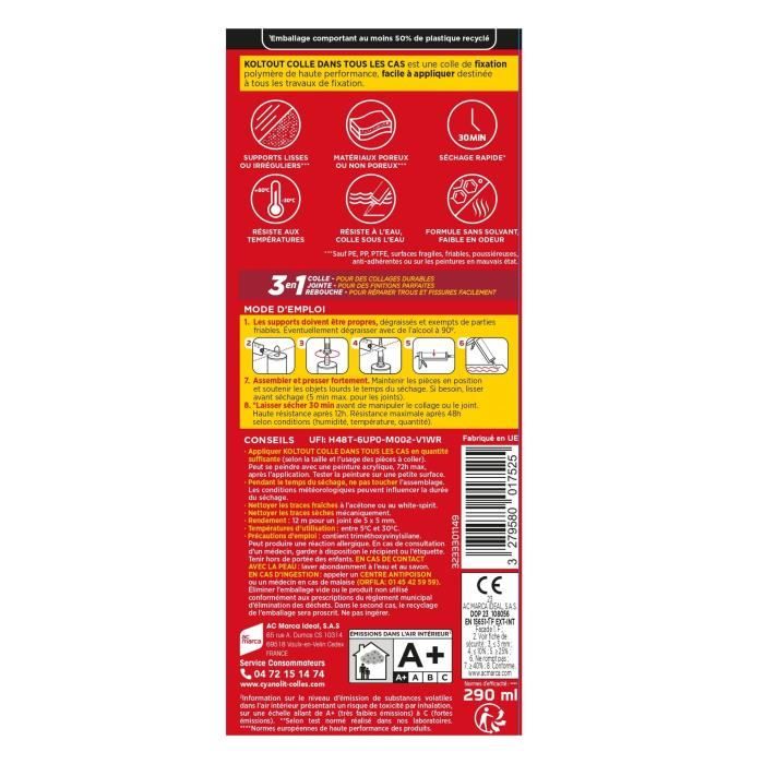 Adhesive Fixative and Sealant Multiuse White 290 ml Cartridge Resistant Flexible