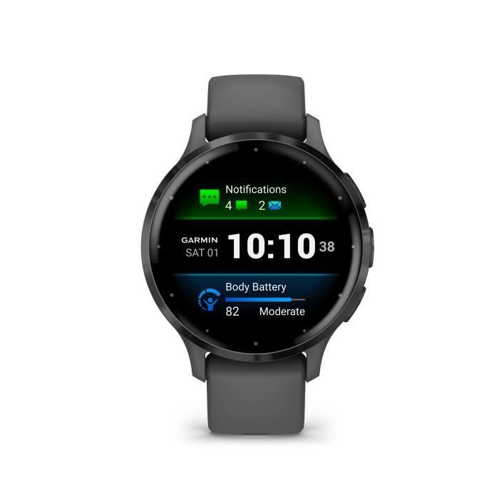 Orologio GPS connesso - GARMIN - Venu 3S - 30,4 mm (1.2) - Acciaio grigio, cassa grigio scuro e cinturino in silicone grigio scuro