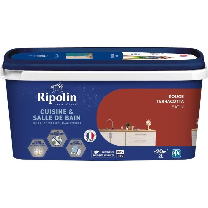 Paint for walls, woodwork, ceilings, radiators - RIPOLIN - Kitchen and bathroom - 2 L - Terracotta Red