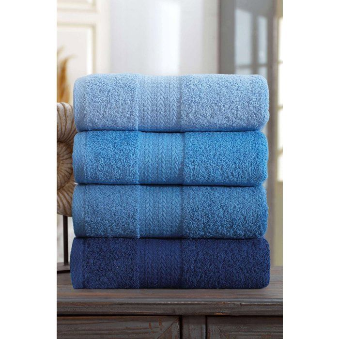 Image secondaire de Ensemble de 4 serviettes de bain en coton bleu - 50 x 85 cm