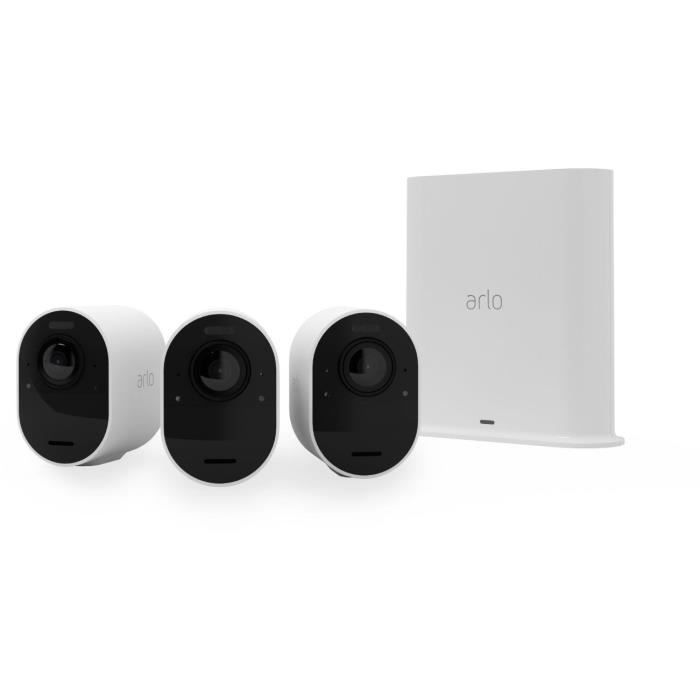 Arlo Ultra 2 - Confezione da 3 telecamere di sorveglianza wireless Wi-Fi - Bianco - 4K - Batteria da 6 mesi - Campo visivo di 180°