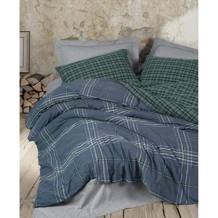 Image secondaire de Parure de lit - 1 housse de couette 220 x 240 cm + 2 taies d'oreiller 60 x 60 cm - 50% coton, 50% polyester - Bleu
