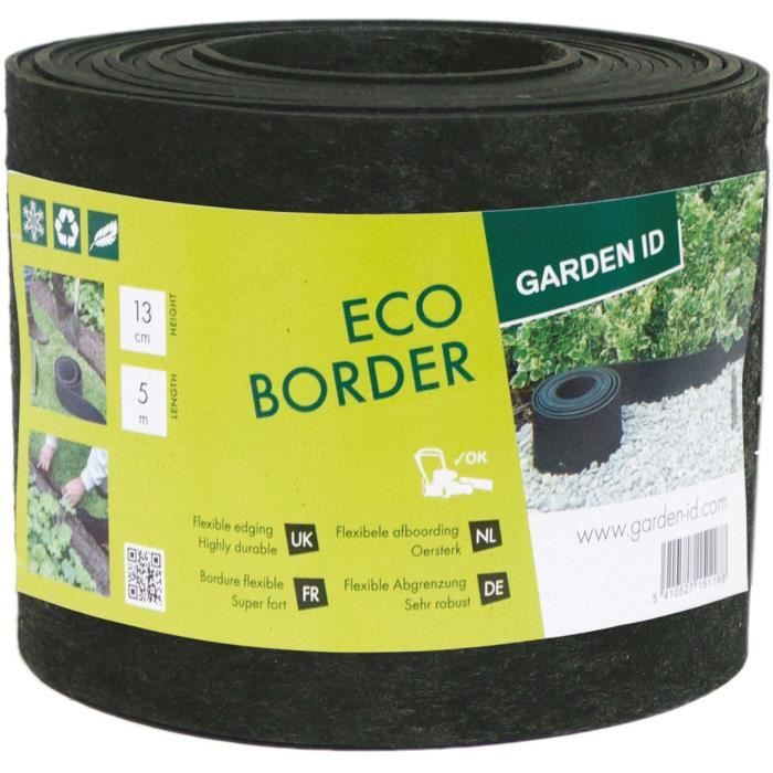 Bordura da giardino in gomma riciclata - GARDEN ID Eco Border - 5 m H13 cm - Indistruttibile - Installazione flessibile, diritta o curva.