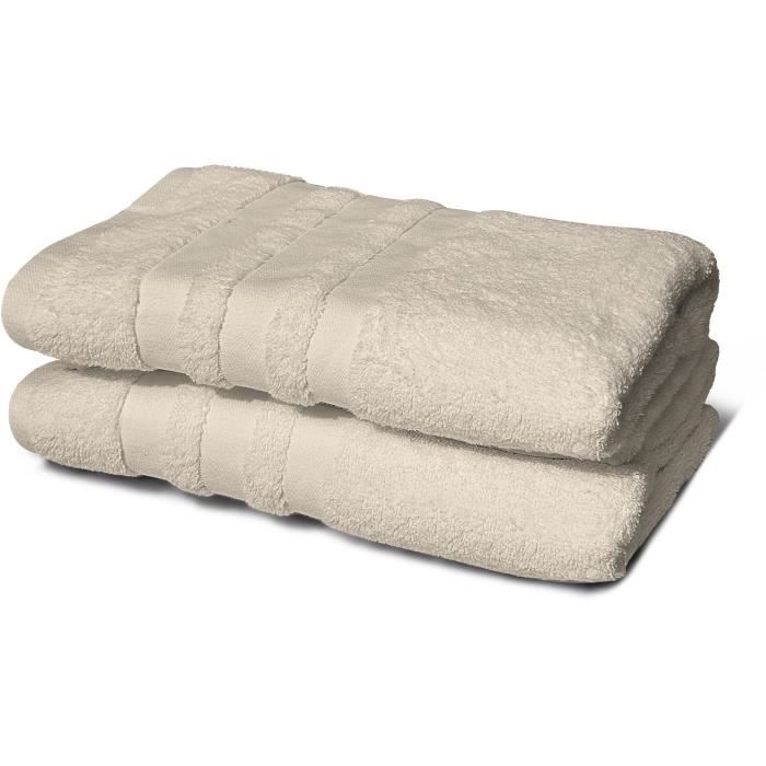 Lot de 2 serviettes - LOVELY HOME - 2 Draps de douche 70 x 140 cm - Beige