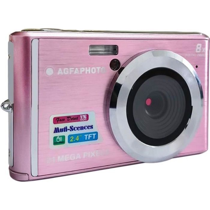 AGFA PHOTO Realishot DC5200 - Fotocamera digitale compatta (21 MP, LCD da 2,4 '', zoom digitale 8x, batteria al litio) Rosa