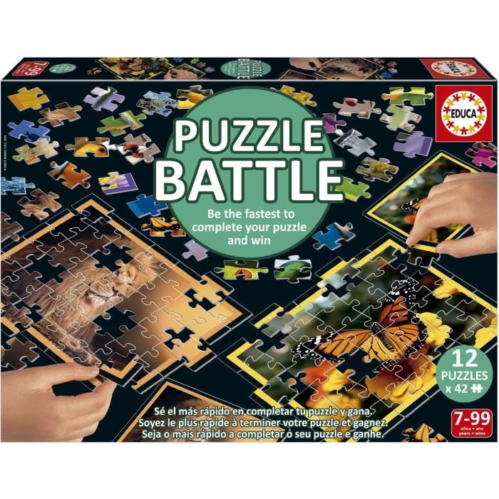 Puzzle - EDUCA - Battle Jr Natura - 12 puzzles - 42 pieces - Theme nature - Pour enfants à partir de 7 ans