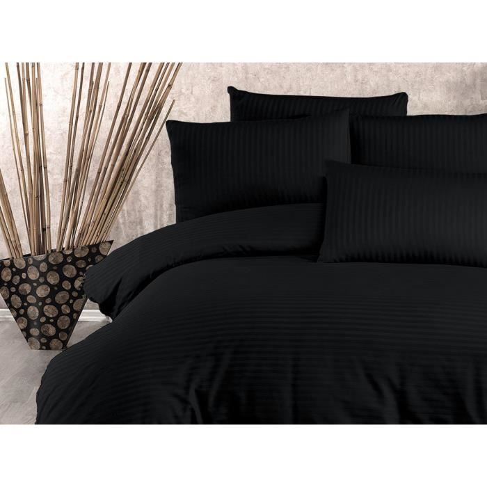 Image secondaire de Parure de lit - 1 housse de couette 220 x 240 cm + 2 taies d'oreiller 60 x 60 cm - 80% coton, 20% polyester - Noir