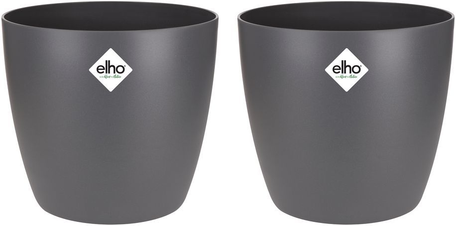 ELHO Lot de 2 pots de fleur rond Brussels - 17 L - Ø 25,1 x H 23.2 cm - Noir