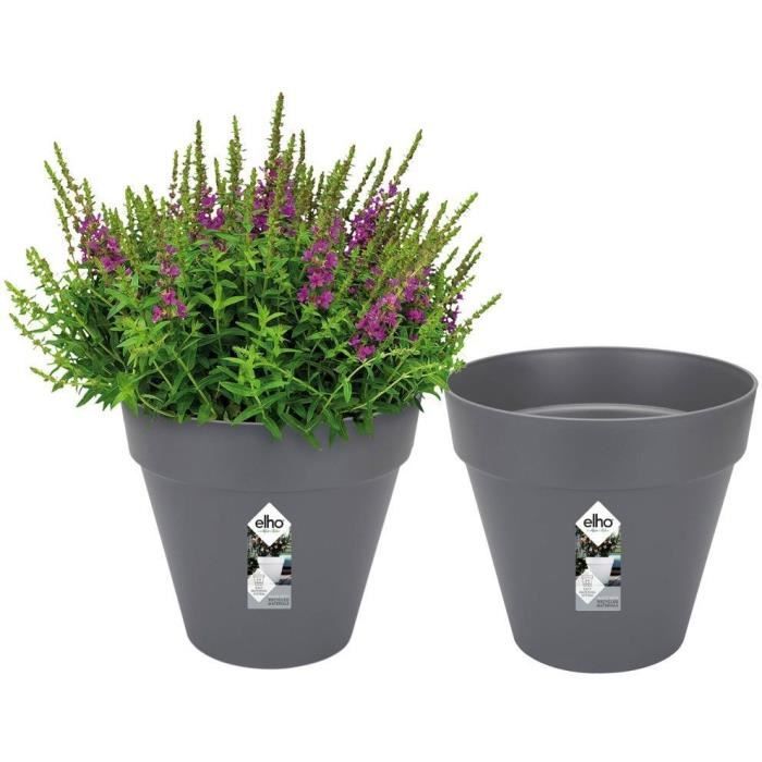 ELHO Lot de 2 pots de fleur rond Loft Urban - 19 L - Ø 28.5 x H 26 cm - Noir