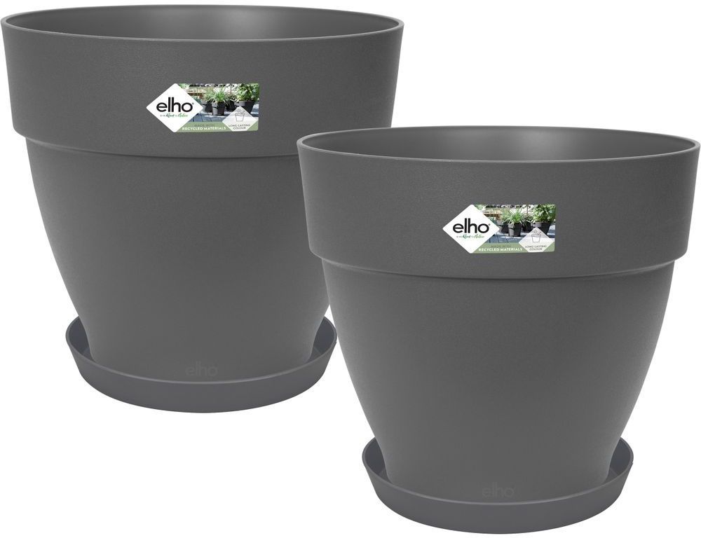 ELHO Lot de 2 pots de fleur rond avec soucoupes Vibia Campana + Loft - Ø29,8 x H25,8cm + soucoupe Ø21 x H2,8cm - 22 L - Noir
