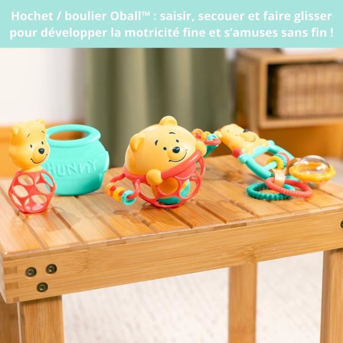 Image secondaire de DISNEY BABY -WINNIE- Coffret cadeau de naissance bébé, 5 jouets dont 1 de dentition Winnie et O ball, hochet et attache poussett