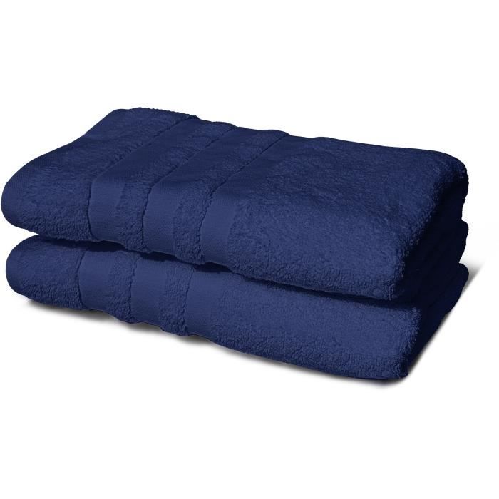 Lot de 2 serviettes - LOVELY HOME - 2 Draps de douche 70 x 140 cm - Bleu marine