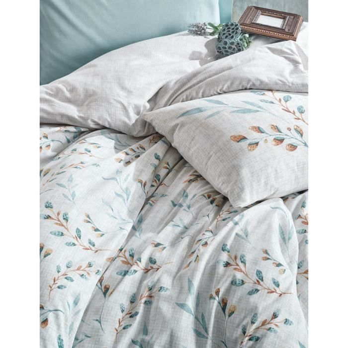 Image secondaire de Parure de lit - 1 housse de couette 220 x 240 cm + 2 taies d'oreiller 60 x 60 cm - 100% coton ranforcé - Menthe