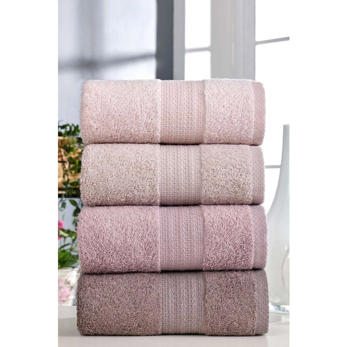 Image secondaire de Ensemble de 4 serviettes de bain en coton - 50 x 85 cm - Teinte Poudre