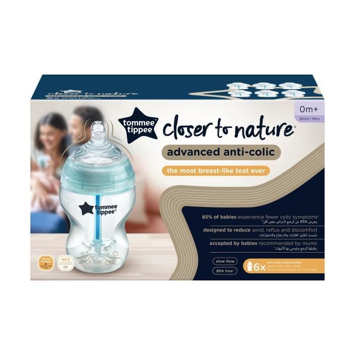 Tommee Tippee Biberons Anti-Colique, Systeme de Ventilation Unique, 260 ml, Lot de 6