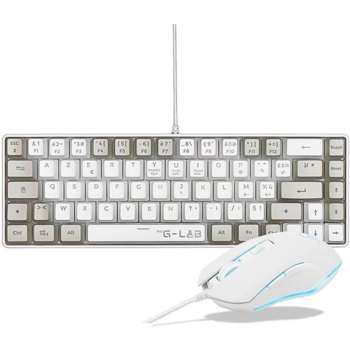 Pack Gaming Combo Hydrogen - Clavier AZERTY et Souris Filaire Blanc/Gris