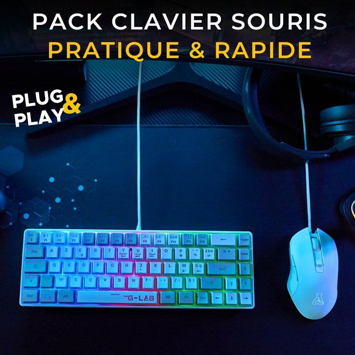 Image secondaire de Pack Gaming Combo Hydrogen - Clavier AZERTY et Souris Filaire Blanc/Gris