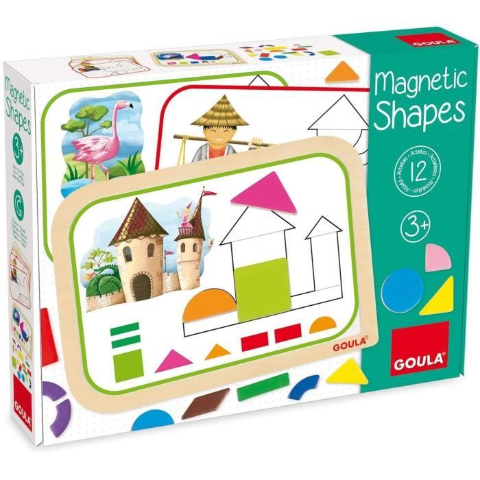 Gioco educativo - GOULA - Scatola con forme magnetiche - 12 attività con 24 pezzi in legno
