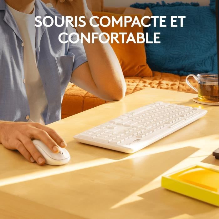 Pack Clavier Souris - Sans fil - Logitech - MK295 - SilentTouch - Pavé numérique - Clavier AZERTY Français - Blanc