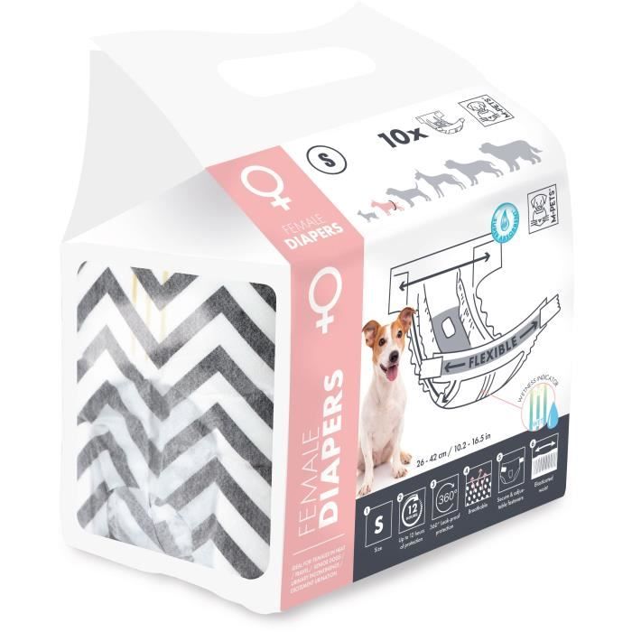 Image secondaire de Couches pour chien - M PETS - DIAPERS - Femelle S x10 - Tour de taille 17,5-37 cm - 2-4 kg - Indicateur d'humidité - 12h protect