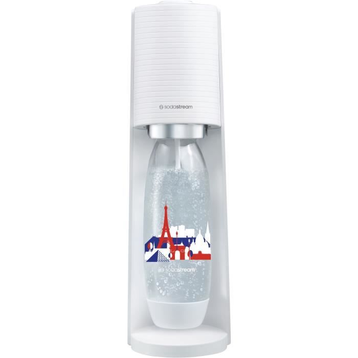 SODASTREAM Terra - Macchina per acqua frizzante bianca + 1 bottiglia con fusibile da 1 l edizione francese + 1 ricarica di gas a clip da 60 l