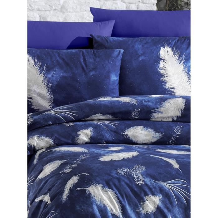 Image secondaire de Parure de lit - 1 housse de couette 220 x 240 cm + 2 taies d'oreiller 60 x 60 cm - 100% coton renforcé - Bleu