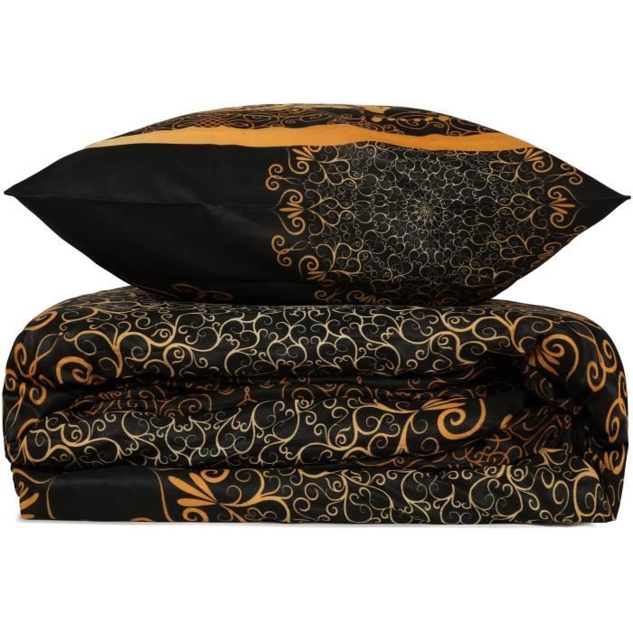 Image secondaire de Parure de lit - 1 housse de couette 220 x 240 cm + 2 taies d'oreiller 60 x 60 cm - 100% coton renforcé - Noir