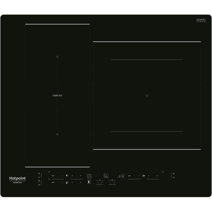 HOTPOINT HB2760BNE - Piano cottura a induzione - 3 zone - 7200W totali - L 59 cmX P 51 cm - Nero