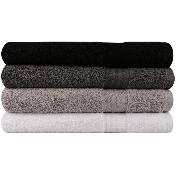 Image secondaire de Ensemble de 4 serviettes de bain en coton - Blanc, Gris, Noir