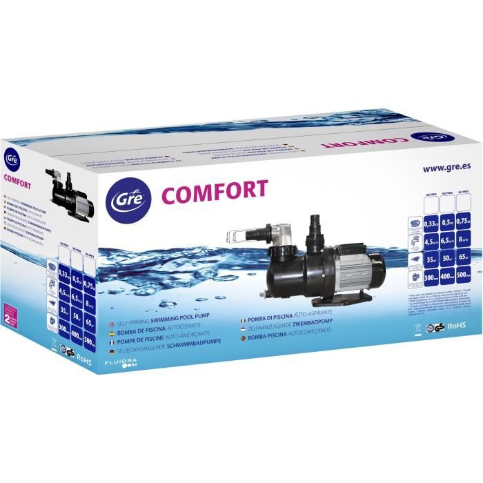 GRE - Pompe de filtration 0,50 CV pour piscine -  8,5 m3/h - avec pré-filtre