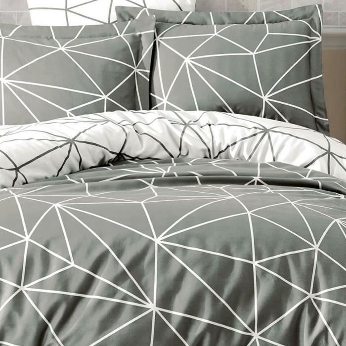Image secondaire de Parure de lit - 1 housse de couette 220 x 240 cm + 2 taies d'oreiller 60 x 60 cm - 100% coton renforcé - Gris