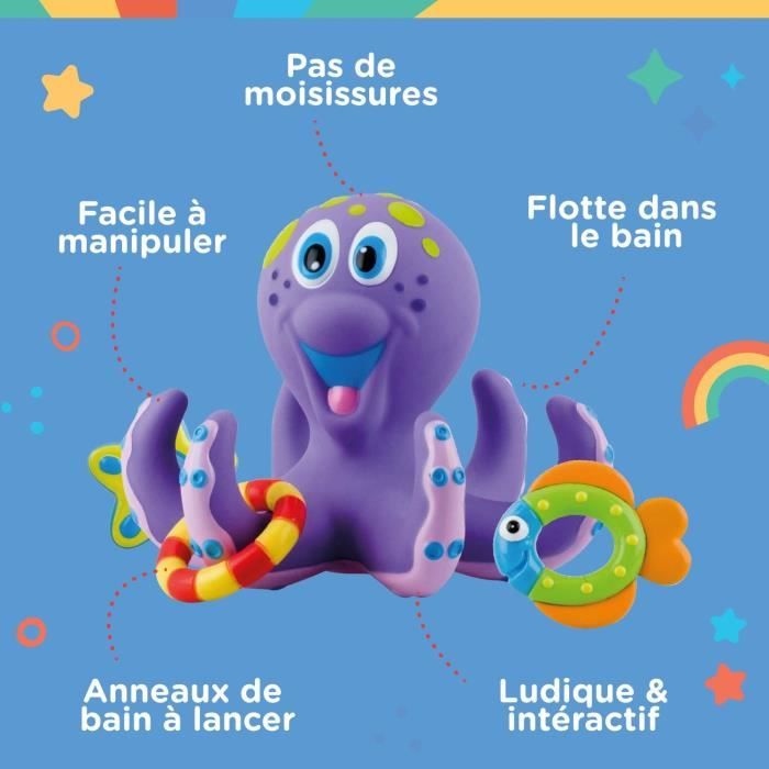 Image secondaire de Jouet de bain - NUBY - Pieuvre intéractive flottante - Anneaux de bain - Violet