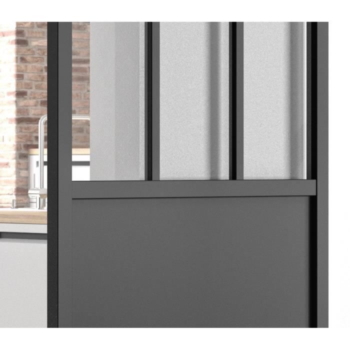 OPTIMUM Kit porte coulissante ATELIER noir + rail apparent  - 204 x 93 cm - verre transparent